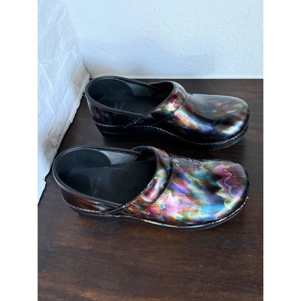 Dansko Professional Clogs Multi-Color Iridescent Patent Leather Shoes EU 39